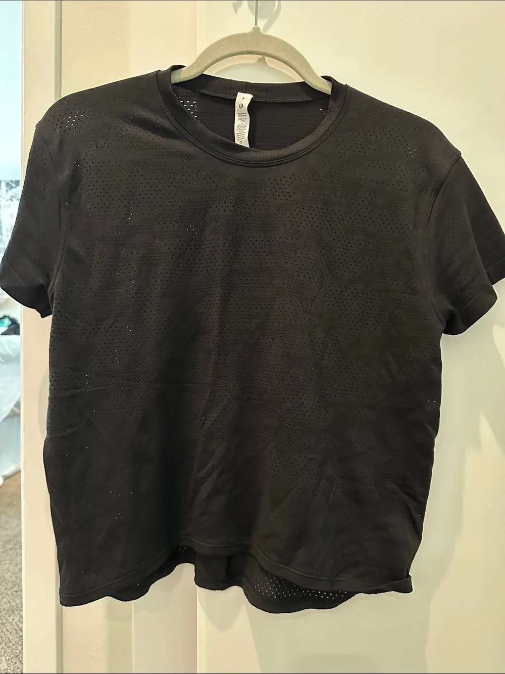 lululemon athletica Black Perforated Short Sleeve Tee